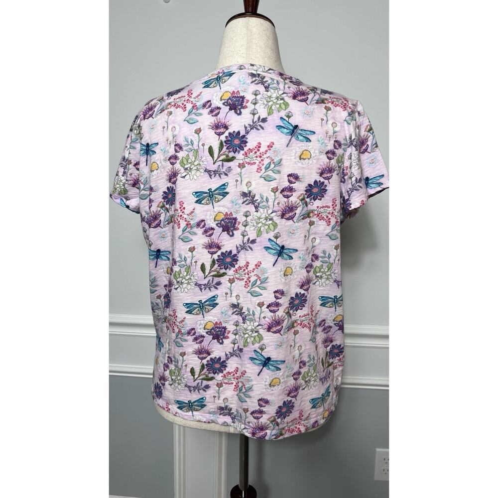 SUNDANCE (XL) Floral Dragonfly V-Neck Tee Shirt-Cottagecore-Boho-Garden-Lavender - Picture 4 of 9